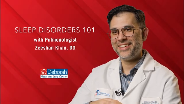 red graphic that says Sleep Disorders 101 with Pulmonologist Zeeshan Khan, DO