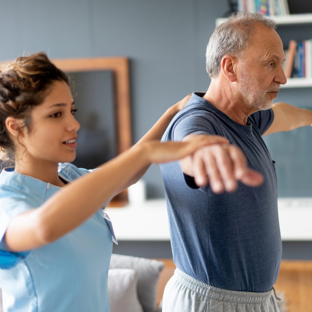 Senior man with nurse